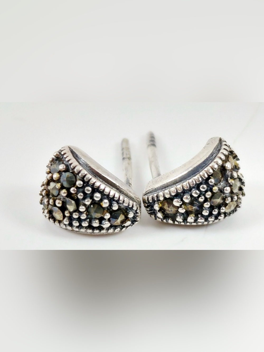 VTG Judith Jack Sterling Silver Marcasite Crescent Stud Earrings